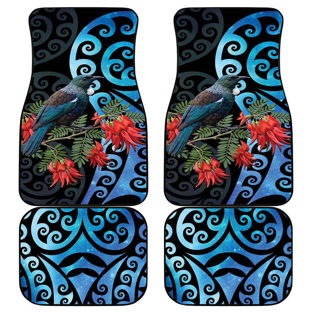 Tui Bird Kakabeak New Zealand Car Mats Clianthus Galaxy Maori Koru Pattern