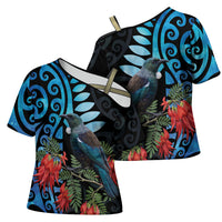 Tui Bird Kakabeak New Zealand Cross Shoulder Shirt Clianthus Galaxy Maori Koru Pattern