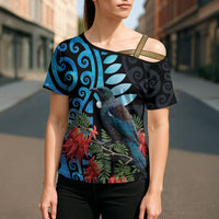 Tui Bird Kakabeak New Zealand Cross Shoulder Shirt Clianthus Galaxy Maori Koru Pattern