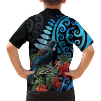 Tui Bird Kakabeak New Zealand Family Matching Long Sleeve Bodycon Dress and Hawaiian Shirt Clianthus Galaxy Maori Koru Pattern LT22 - Polynesian Pride