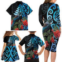 Tui Bird Kakabeak New Zealand Family Matching Long Sleeve Bodycon Dress and Hawaiian Shirt Clianthus Galaxy Maori Koru Pattern LT22 - Polynesian Pride