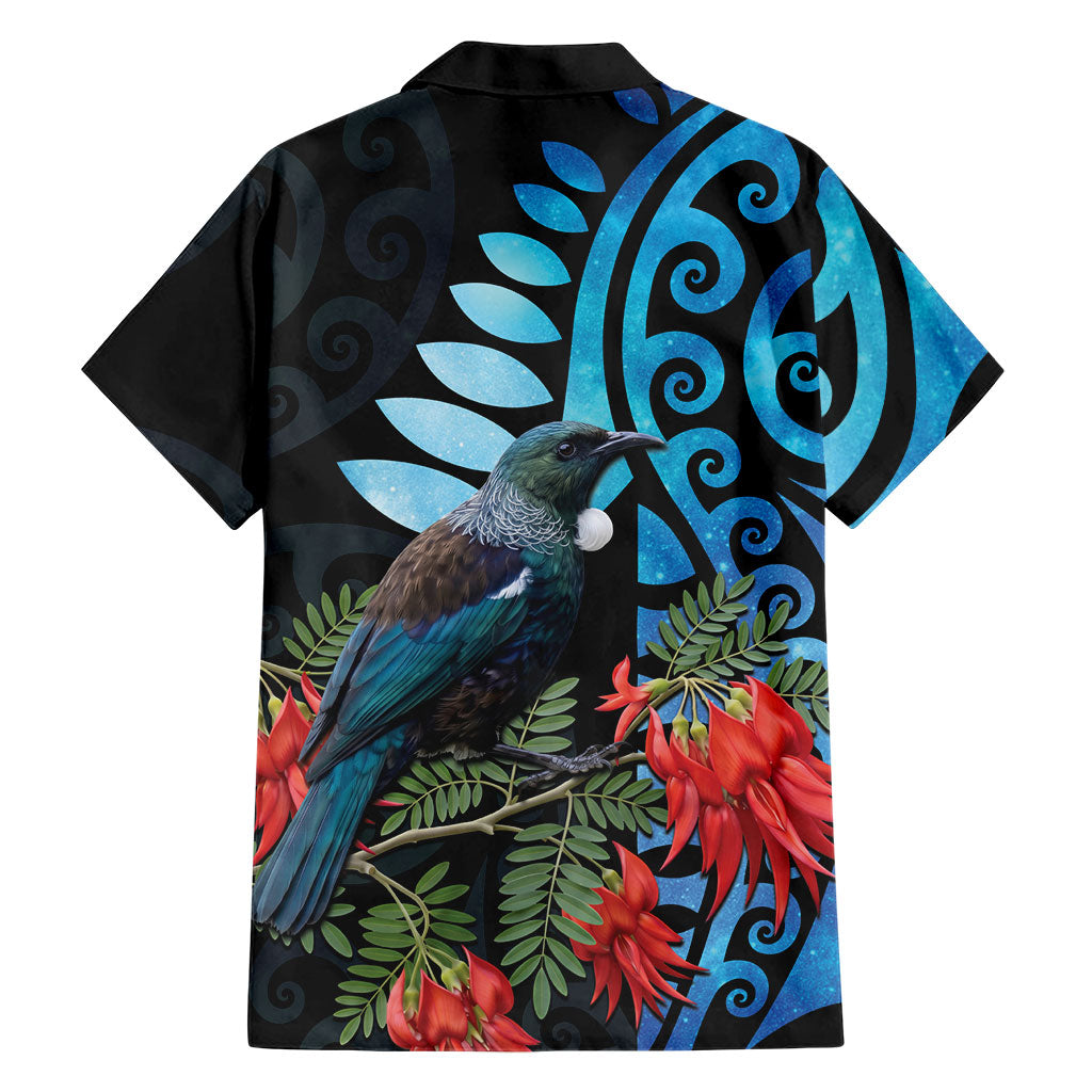 Tui Bird Kakabeak New Zealand Family Matching Off Shoulder Maxi Dress and Hawaiian Shirt Clianthus Galaxy Maori Koru Pattern LT22 - Polynesian Pride