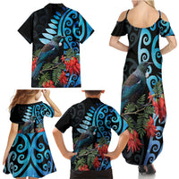 Tui Bird Kakabeak New Zealand Family Matching Summer Maxi Dress and Hawaiian Shirt Clianthus Galaxy Maori Koru Pattern LT22 - Polynesian Pride