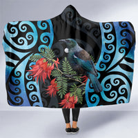 Tui Bird Kakabeak New Zealand Hooded Blanket Clianthus Galaxy Maori Koru Pattern