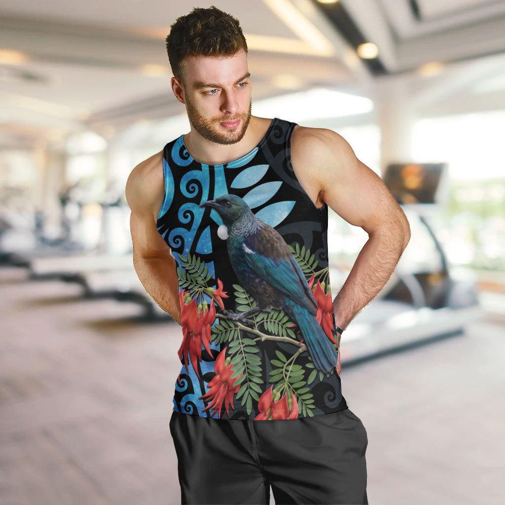 Tui Bird Kakabeak New Zealand Men Tank Top Clianthus Galaxy Maori Koru Pattern