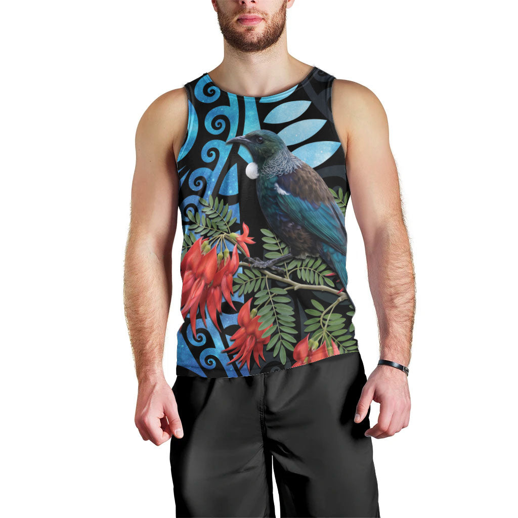Tui Bird Kakabeak New Zealand Men Tank Top Clianthus Galaxy Maori Koru Pattern
