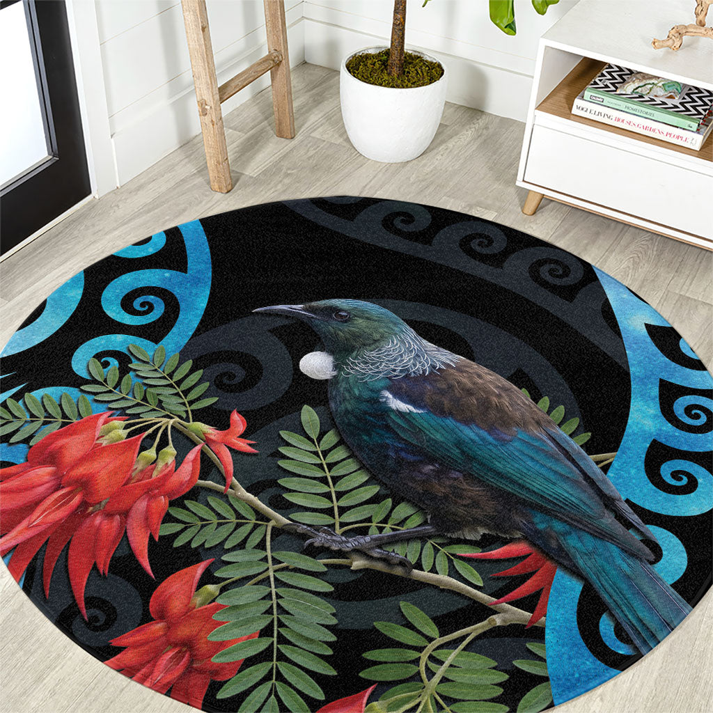 Tui Bird Kakabeak New Zealand Round Carpet Clianthus Galaxy Maori Koru Pattern