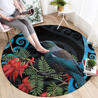 Tui Bird Kakabeak New Zealand Round Carpet Clianthus Galaxy Maori Koru Pattern