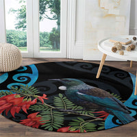 Tui Bird Kakabeak New Zealand Round Carpet Clianthus Galaxy Maori Koru Pattern