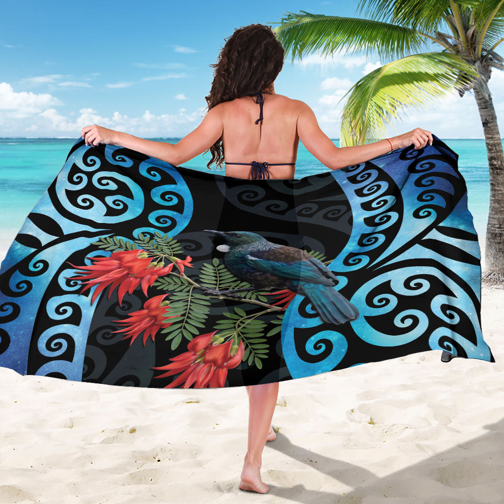 Tui Bird Kakabeak New Zealand Sarong Clianthus Galaxy Maori Koru Pattern