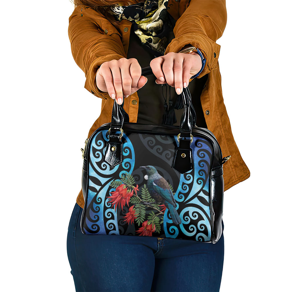 Tui Bird Kakabeak New Zealand Shoulder Handbag Clianthus Galaxy Maori Koru Pattern