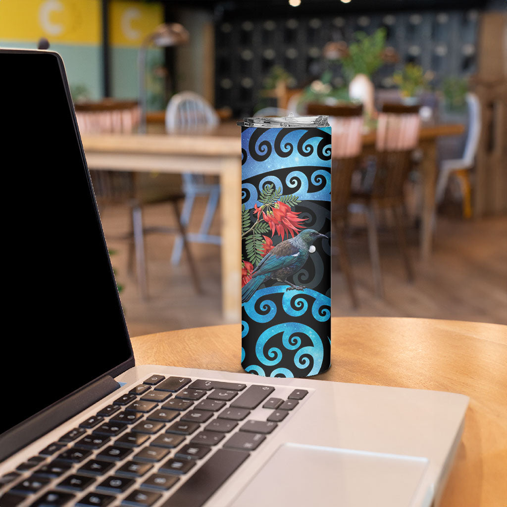 Tui Bird Kakabeak New Zealand Skinny Tumbler Clianthus Galaxy Maori Koru Pattern