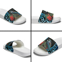 Tui Bird Kakabeak New Zealand Slide Sandals Clianthus Galaxy Maori Koru Pattern