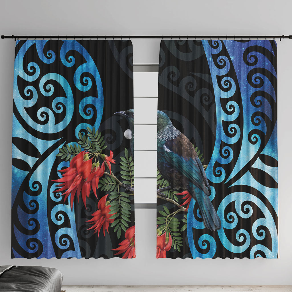 Tui Bird Kakabeak New Zealand Window Curtain Clianthus Galaxy Maori Koru Pattern