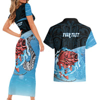 Personalised Snapper Fishing New Zealand Couples Matching Short Sleeve Bodycon Dress and Hawaiian Shirt Tamure Fish Hook Maori Pattern LT22 - Polynesian Pride