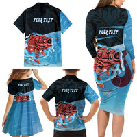 Personalised Snapper Fishing New Zealand Family Matching Long Sleeve Bodycon Dress and Hawaiian Shirt Tamure Fish Hook Maori Pattern LT22 - Polynesian Pride