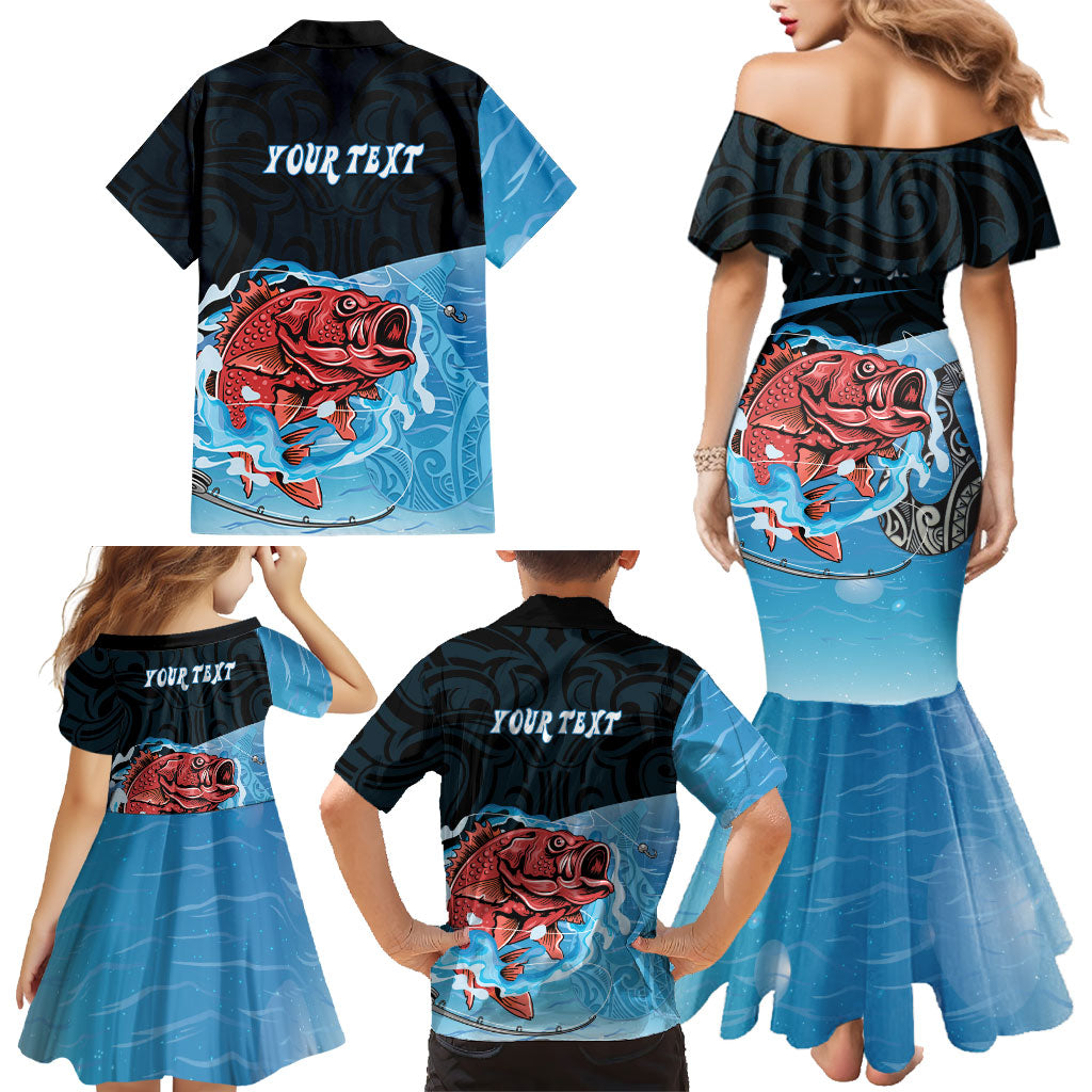 Personalised Snapper Fishing New Zealand Family Matching Mermaid Dress and Hawaiian Shirt Tamure Fish Hook Maori Pattern LT22 - Polynesian Pride