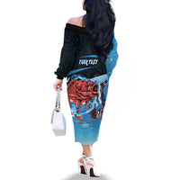 Personalised Snapper Fishing New Zealand Family Matching Off The Shoulder Long Sleeve Dress and Hawaiian Shirt Tamure Fish Hook Maori Pattern LT22 - Polynesian Pride