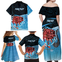 Personalised Snapper Fishing New Zealand Family Matching Off Shoulder Maxi Dress and Hawaiian Shirt Tamure Fish Hook Maori Pattern LT22 - Polynesian Pride