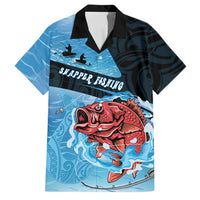 Personalised Snapper Fishing New Zealand Family Matching Off Shoulder Maxi Dress and Hawaiian Shirt Tamure Fish Hook Maori Pattern LT22 Dad's Shirt - Short Sleeve Blue - Polynesian Pride