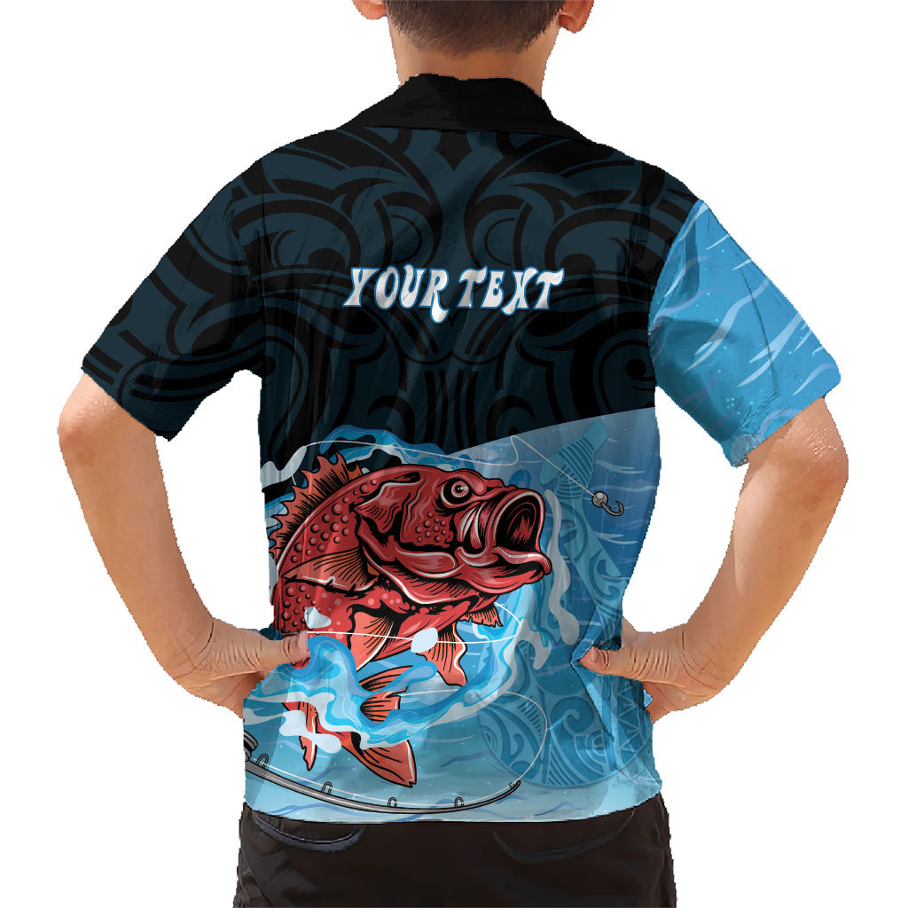 Personalised Snapper Fishing New Zealand Family Matching Off Shoulder Short Dress and Hawaiian Shirt Tamure Fish Hook Maori Pattern LT22 - Polynesian Pride