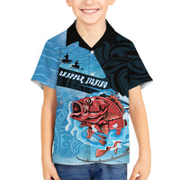 Personalised Snapper Fishing New Zealand Kid Hawaiian Shirt Tamure Fish Hook Maori Pattern