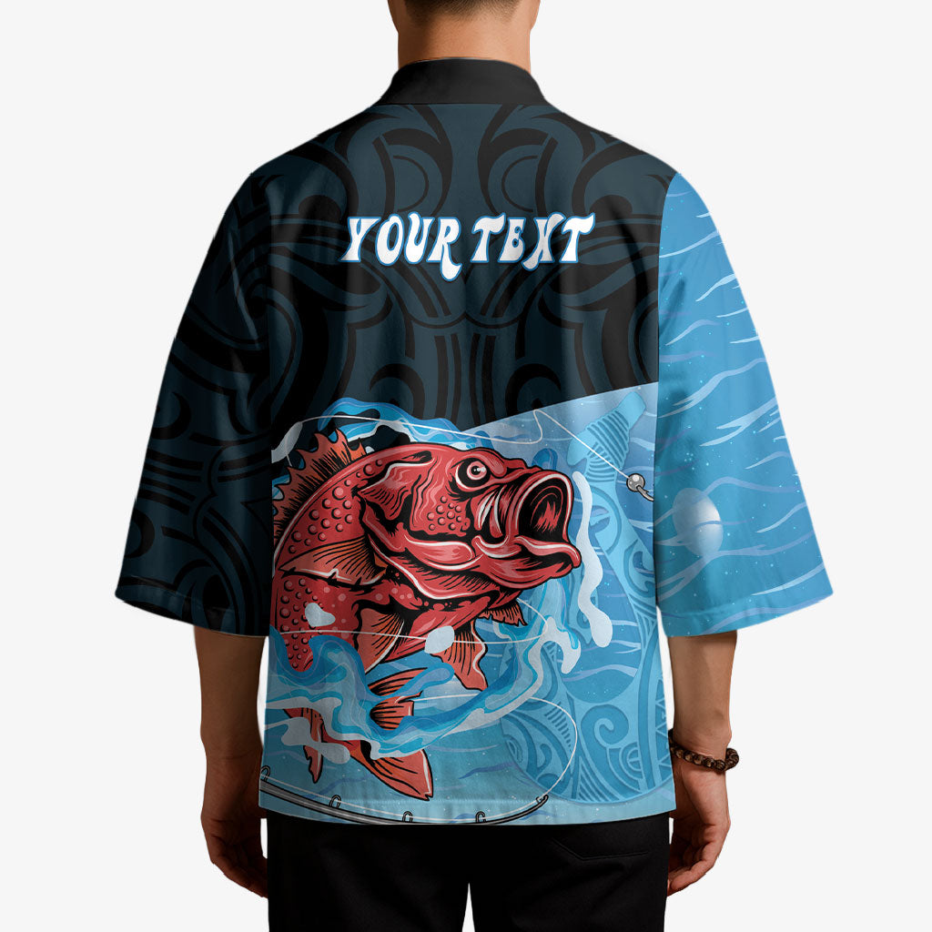 Personalised Snapper Fishing New Zealand Kimono Tamure Fish Hook Maori Pattern