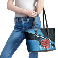 Snapper Fishing New Zealand Leather Tote Bag Tamure Fish Hook Maori Pattern