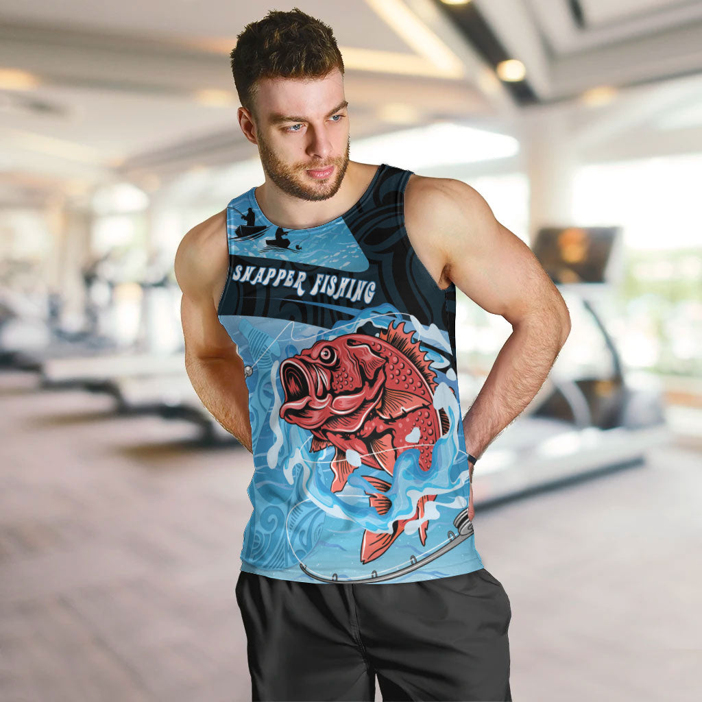 Personalised Snapper Fishing New Zealand Men Tank Top Tamure Fish Hook Maori Pattern