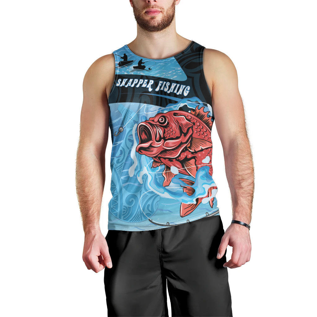 Personalised Snapper Fishing New Zealand Men Tank Top Tamure Fish Hook Maori Pattern