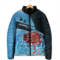 Personalised Snapper Fishing New Zealand Padded Jacket Tamure Fish Hook Maori Pattern