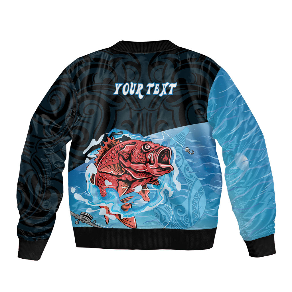 Personalised Snapper Fishing New Zealand Sleeve Zip Bomber Jacket Tamure Fish Hook Maori Pattern