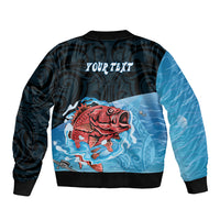 Personalised Snapper Fishing New Zealand Sleeve Zip Bomber Jacket Tamure Fish Hook Maori Pattern