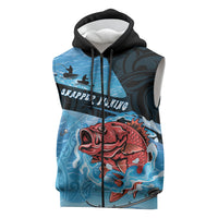Personalised Snapper Fishing New Zealand Sleeveless Zip Hoodie Tamure Fish Hook Maori Pattern