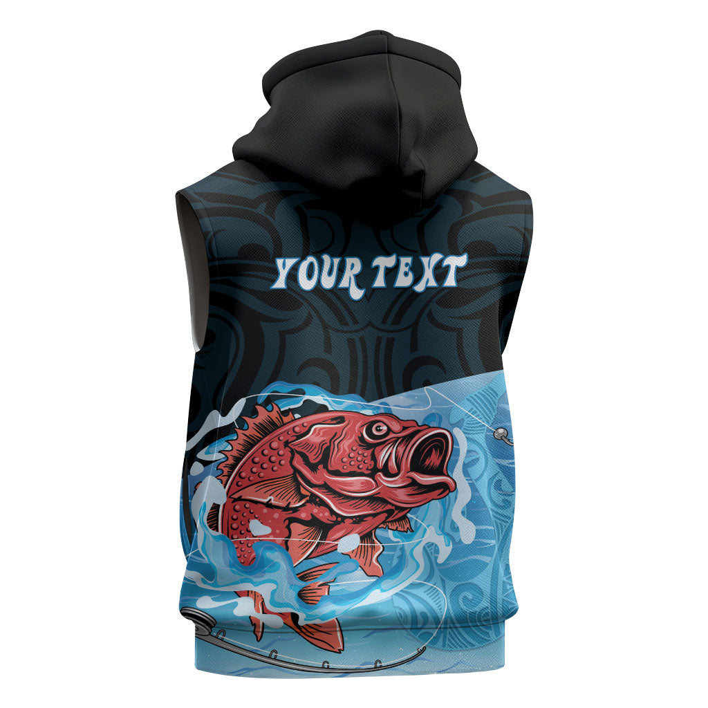 Personalised Snapper Fishing New Zealand Sleeveless Zip Hoodie Tamure Fish Hook Maori Pattern