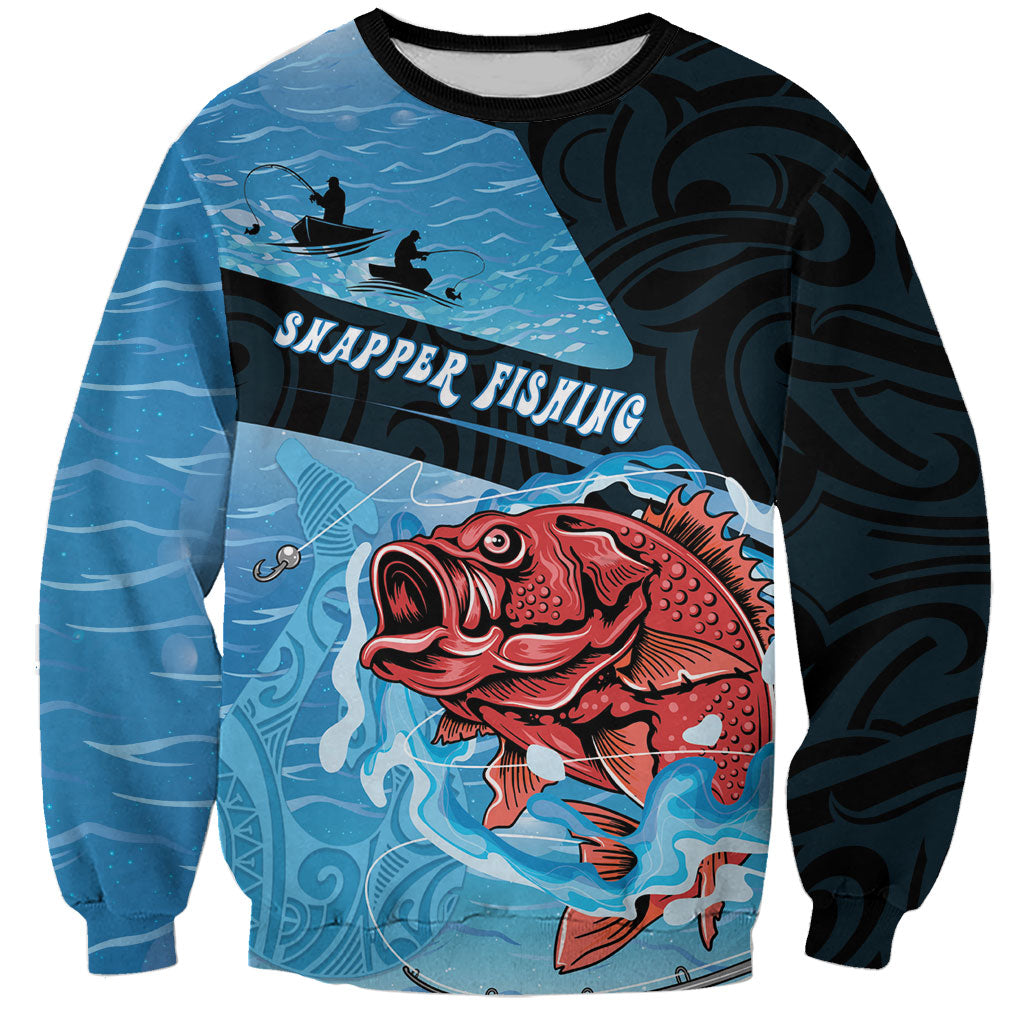 Personalised Snapper Fishing New Zealand Sweatshirt Tamure Fish Hook Maori Pattern