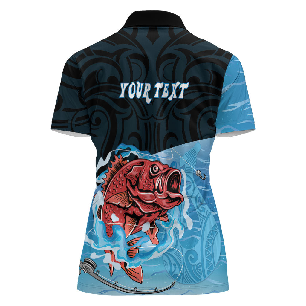 Personalised Snapper Fishing New Zealand Women Polo Shirt Tamure Fish Hook Maori Pattern