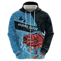 Personalised Snapper Fishing New Zealand Zip Hoodie Tamure Fish Hook Maori Pattern
