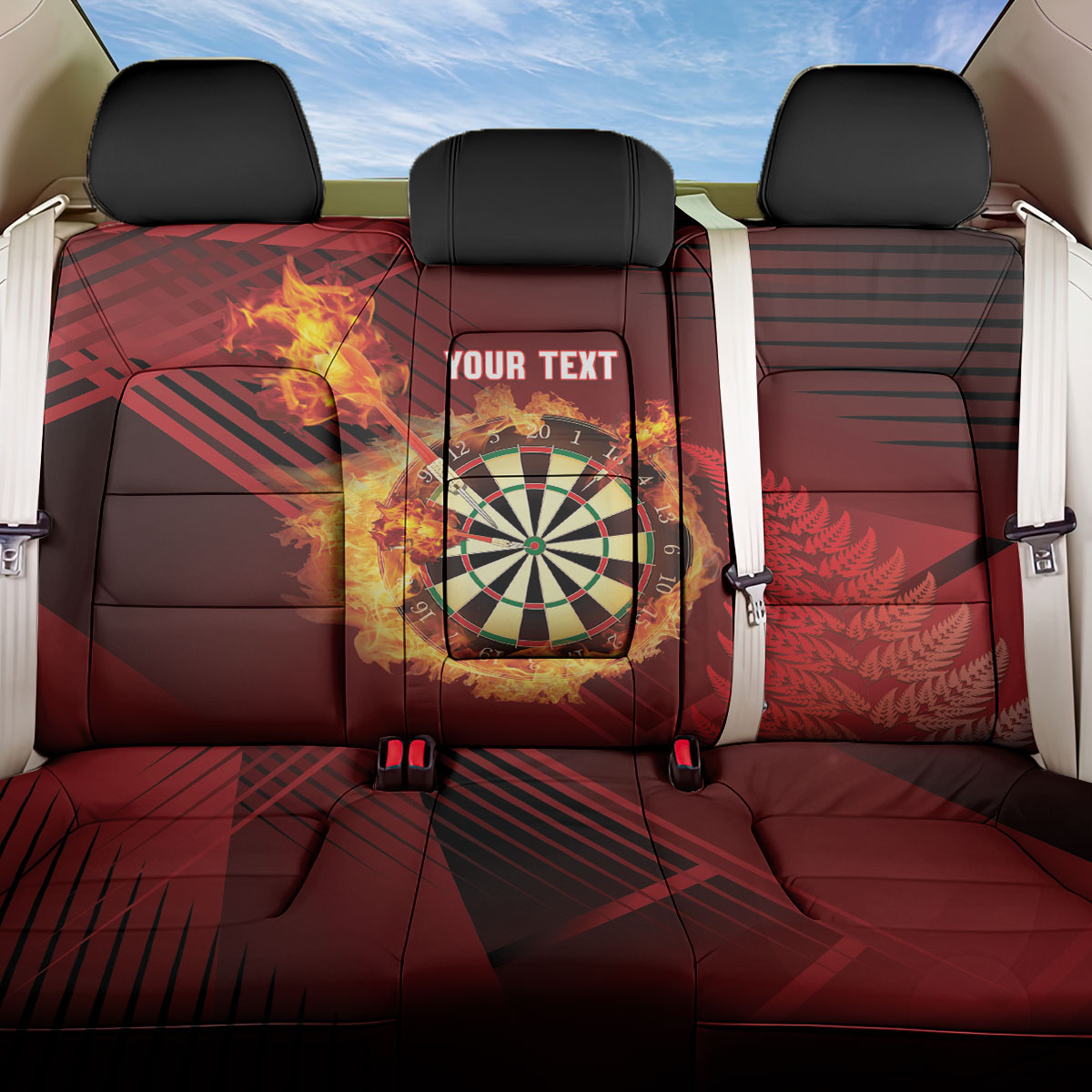 Personalised Darts New Zealand Back Car Seat Cover Silver Fern Red Color