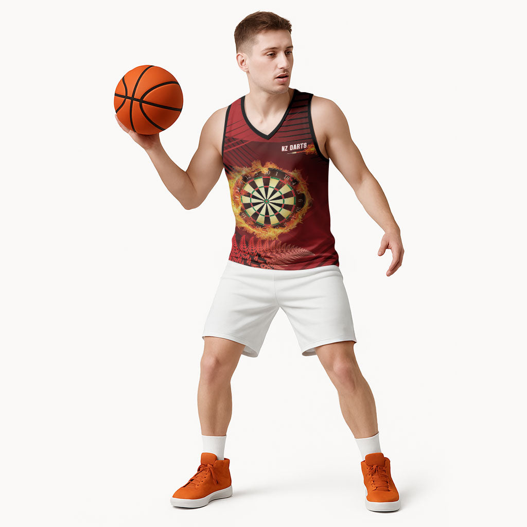 Personalised Darts New Zealand Basketball Jersey Silver Fern Red Color