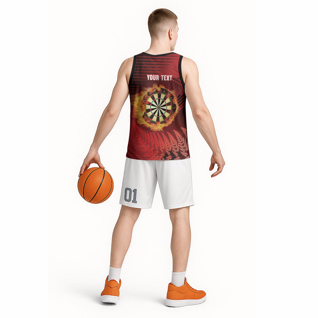 Personalised Darts New Zealand Basketball Jersey Silver Fern Red Color