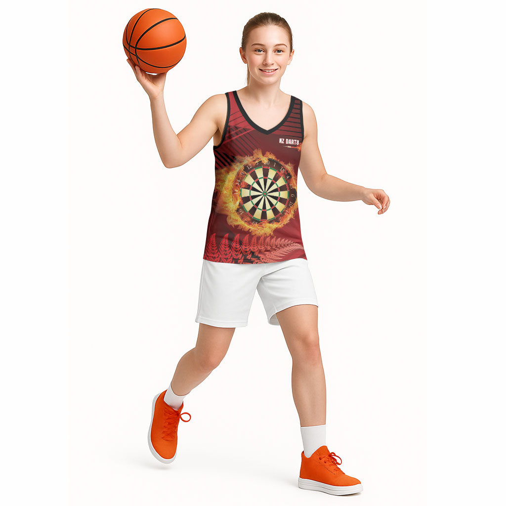 Personalised Darts New Zealand Basketball Jersey Silver Fern Red Color