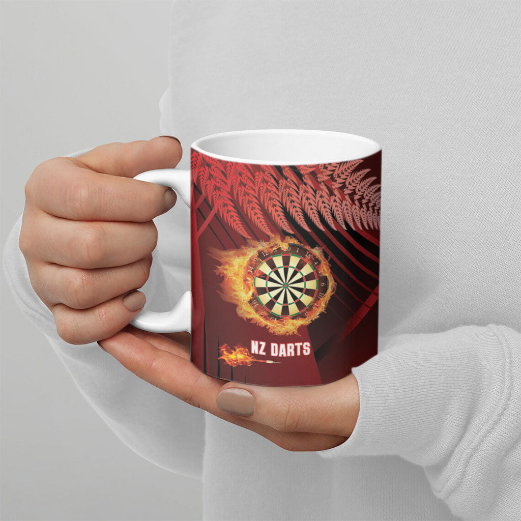 Personalised Darts New Zealand Ceramic Mug Silver Fern Red Color