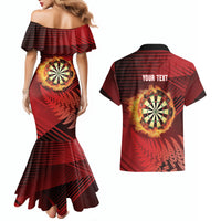 Personalised Darts New Zealand Couples Matching Mermaid Dress and Hawaiian Shirt Silver Fern Red Color LT22 - Polynesian Pride