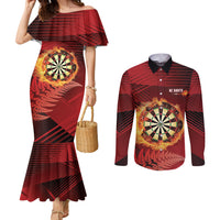 Personalised Darts New Zealand Couples Matching Mermaid Dress and Long Sleeve Button Shirt Silver Fern Red Color LT22 Red - Polynesian Pride