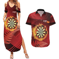 Personalised Darts New Zealand Couples Matching Summer Maxi Dress and Hawaiian Shirt Silver Fern Red Color LT22 Red - Polynesian Pride