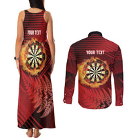 Personalised Darts New Zealand Couples Matching Tank Maxi Dress and Long Sleeve Button Shirt Silver Fern Red Color