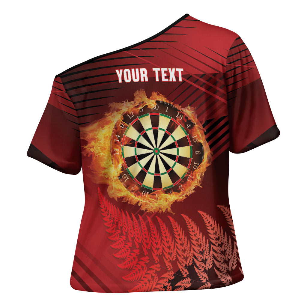 Personalised Darts New Zealand Cross Shoulder Shirt Silver Fern Red Color