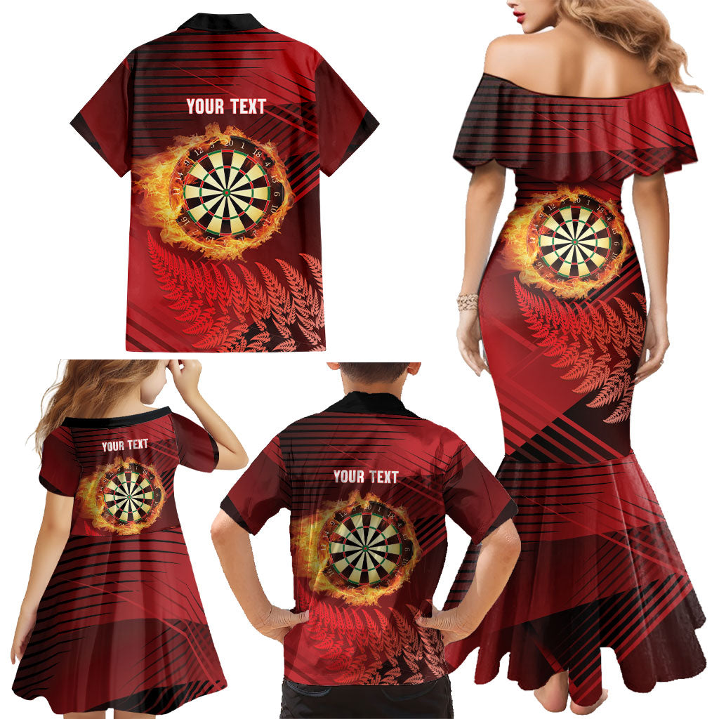 Personalised Darts New Zealand Family Matching Mermaid Dress and Hawaiian Shirt Silver Fern Red Color LT22 - Polynesian Pride