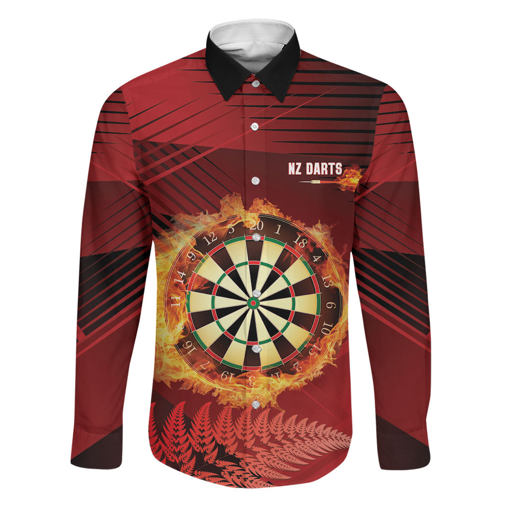 Personalised Darts New Zealand Family Matching Off The Shoulder Long Sleeve Dress and Hawaiian Shirt Silver Fern Red Color LT22 Dad's Shirt - Long Sleeve Red - Polynesian Pride